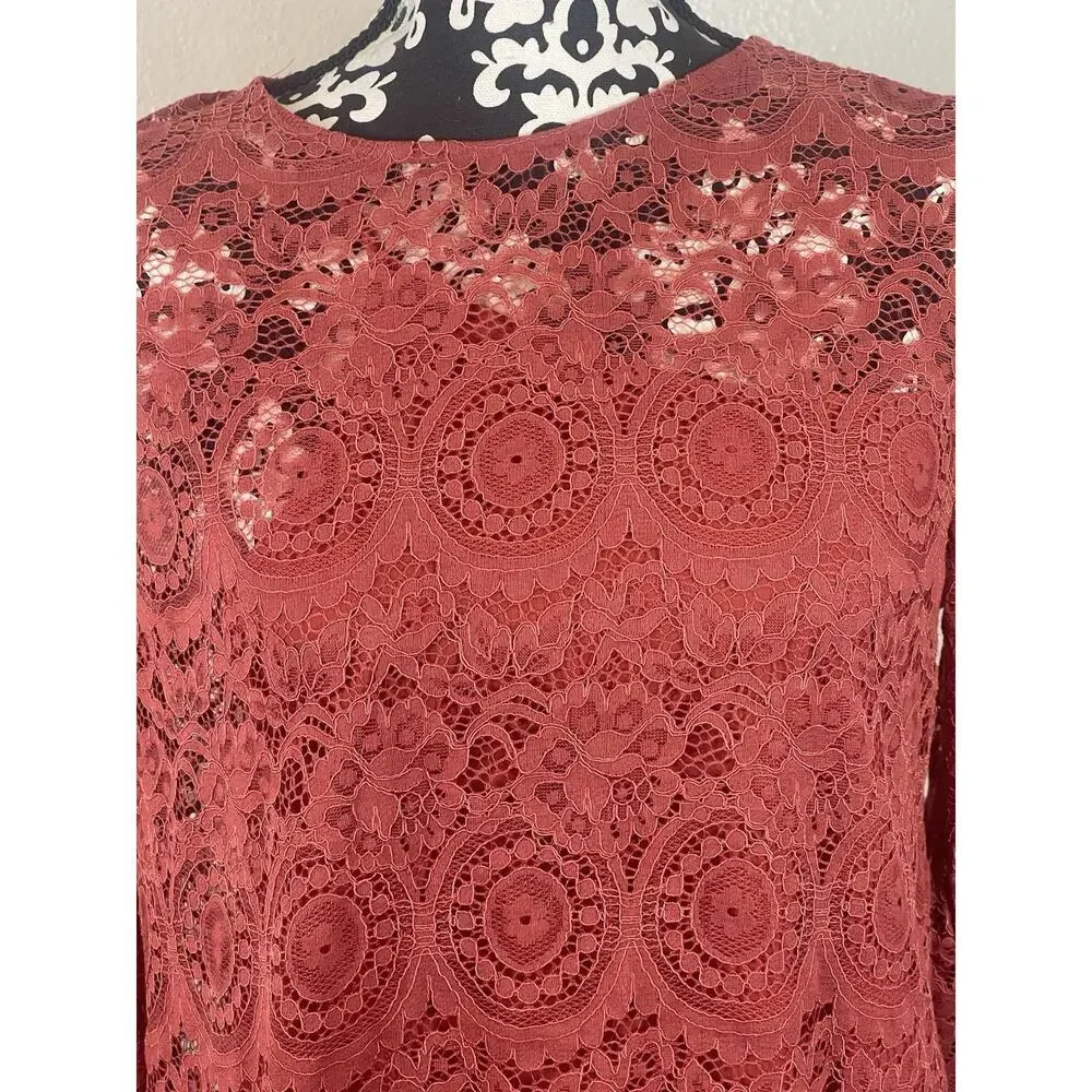 Taylor and Sage Vintage Boho lace long bell sleeve orange red dress tunic size L - Picture 2 of 6